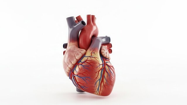 Detailed three-dimensional anatomical model of a human heart showcasing circulatory system