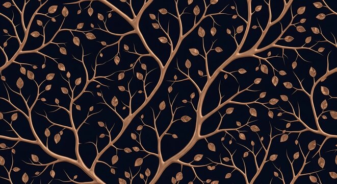 Copper leaf texture on dark blue canvas