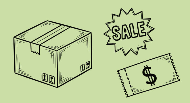 An illustration of a sealed cardboard box with packaging symbols, conveying a sense of shipping and delivery.