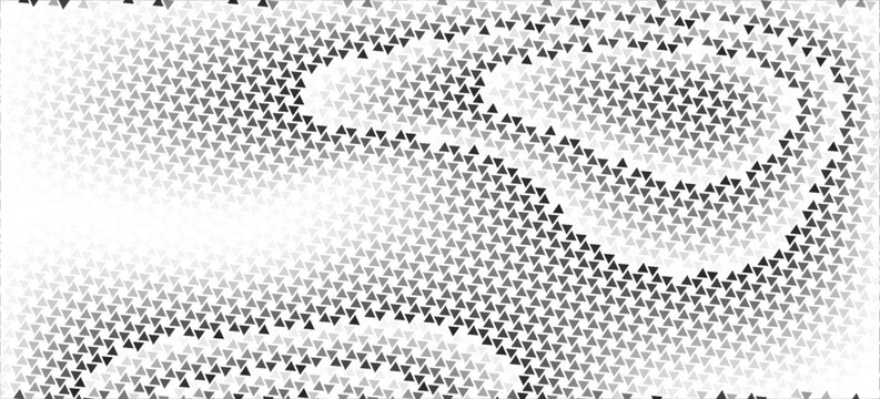 Triangular halftone background. Vector geometric technology abstract background. Halftone triangles retro pattern. Minimal 80s style dynamic tech geometric pattern.