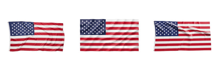 Fototapeta premium Set of American Flag Waving Isolated Transparent Background PNG