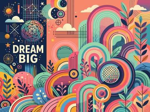 Dream Big vector illustration of abstract nature with vibrant colors and geometric shapes