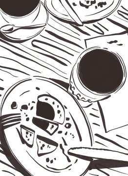 Leftover food and coffee