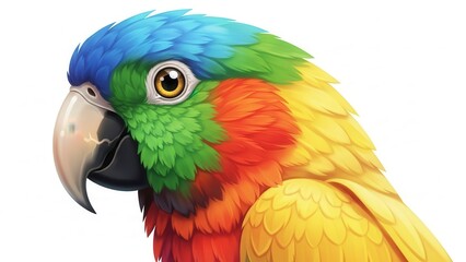 Obraz premium Vibrant digital painting of a majestic colorful macaw parrot with bright feathers on white