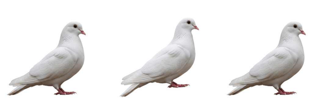 Set of White Pigeon Bird Standing Isolated Transparent Background PNG