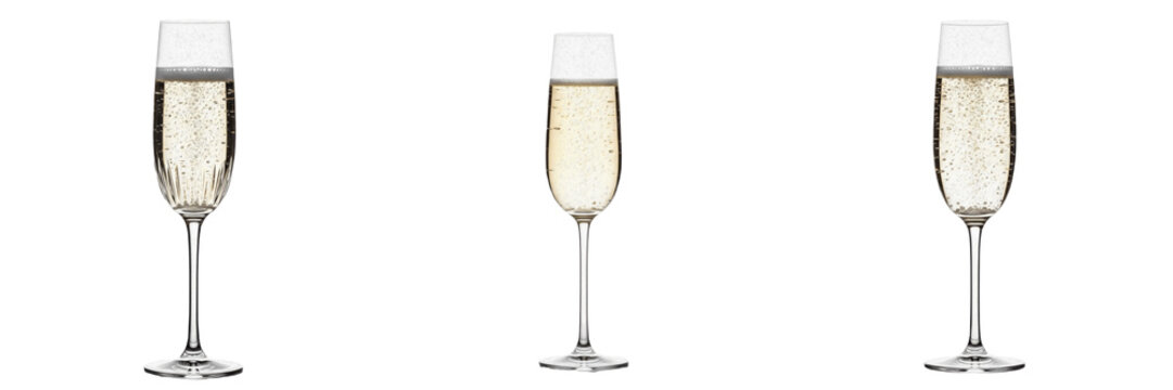 Set of Glass of Champagne Sparkling Wine Isolated Transparent Background PNG