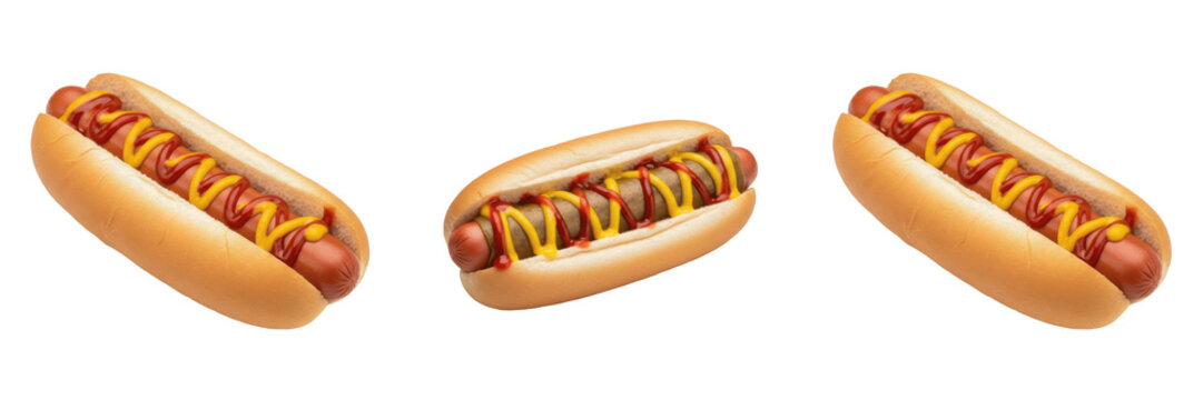 Set of Grilled Hot Dog with Mustard Isolated Transparent Background PNG