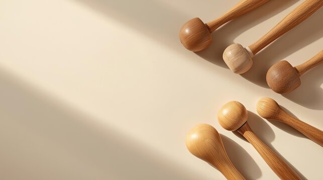 Maderotherapy Wood Therapy Elegant Wooden Accessories for Culinary Arts on a Soft Background with Natural Lighting