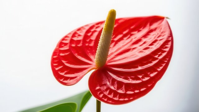 Elegant tropical red anthurium bloom with textured petals and a striking yellow inflorescence