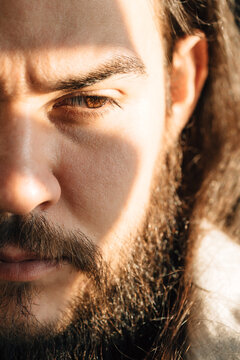 Crop portrait of man with facial hair