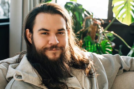 Portrait of happy bearded man