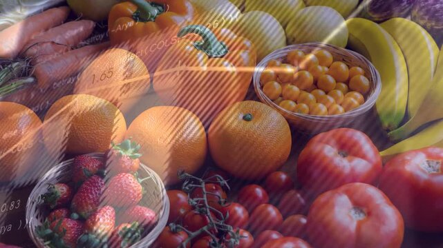 Produce static, overlays starting, hatched lines, arrowed graph sweeping across showing food sales