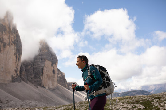 Hiker Explores Mountain Area
