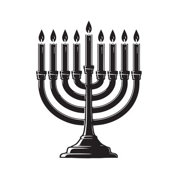 Black Hanukkah menorah Silhouette Vector, High Quality Illustration on White Background