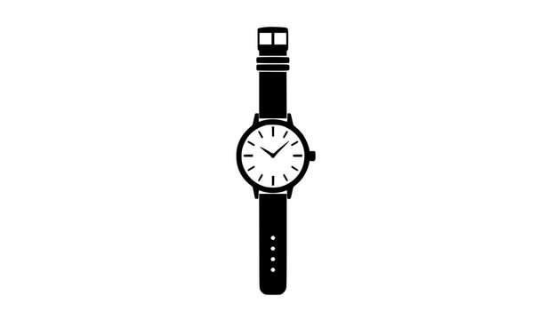 Minimalist vintage wristwatch silhouette with thin strap and round dial for retro branding vector