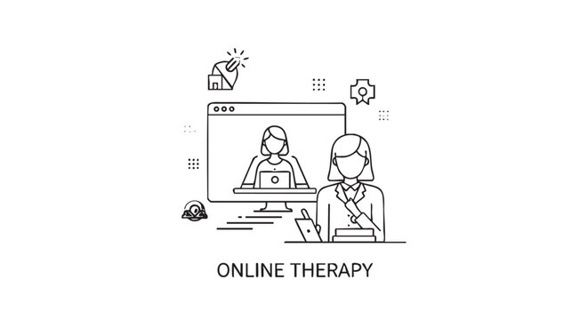 Online therapy consultation line art icon virtual counseling session isolated on white background.