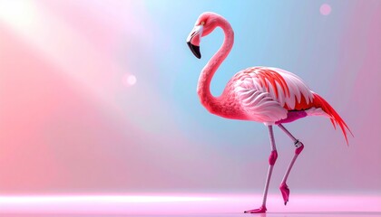 Fototapeta premium Pink flamingo standing elegantly against a soft gradient background with gentle lighting