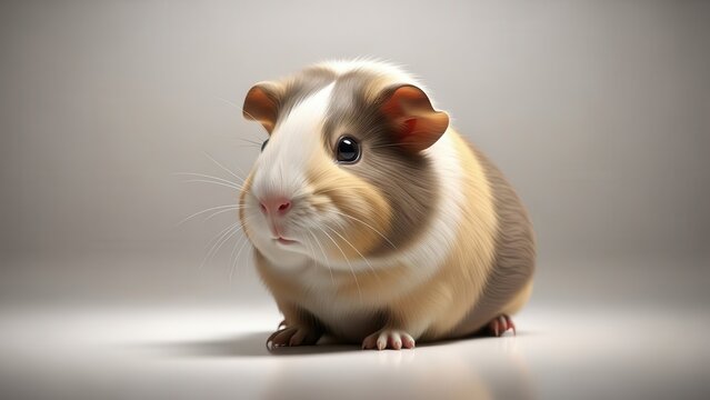Captivating portrait of a tri-colored guinea pig showcasing its charming features on a crisp
