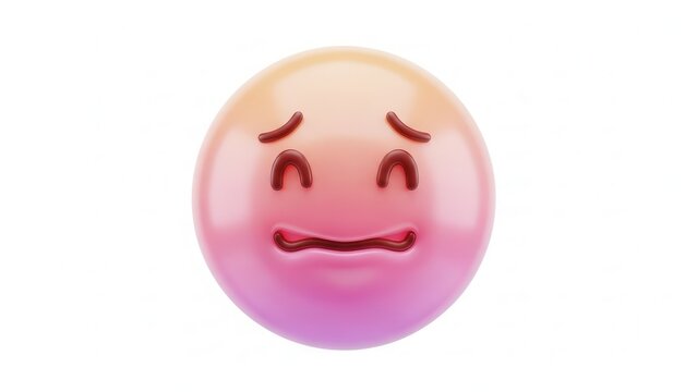 Vibrant 3D rendered glossy emoticon displaying discomfort or queasiness on a pristine white