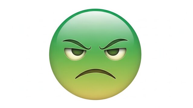 A vibrant green emoji displaying an intense, displeased expression and furrowed brows