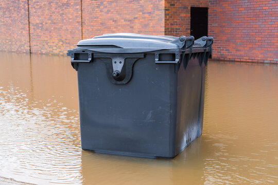 Rubbish bin in flood water