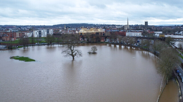 An aerial shot of a flooded racecourse