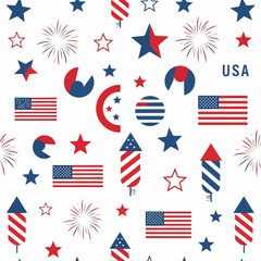 Fototapeta premium Patriotic American Flag and Firework Celebration Pattern.