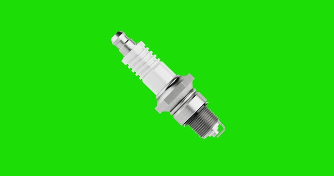 4k Resolution Video: Automotive Engineering And Maintenance Concept. Detailed Spark Plug Component For Internal Combustion Engine Seamless Looped Rotated On Green Screen