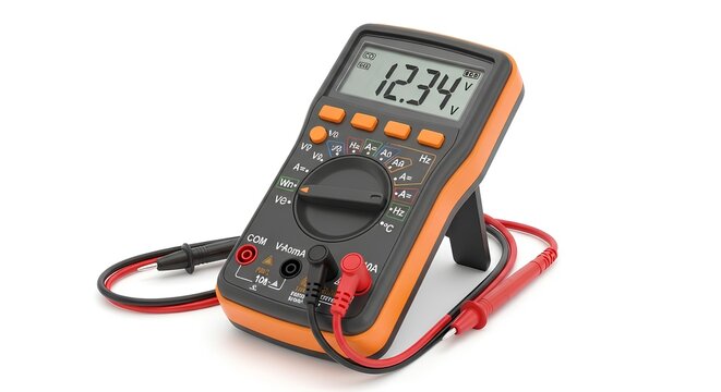 Multimeter with digital display and red black test leads