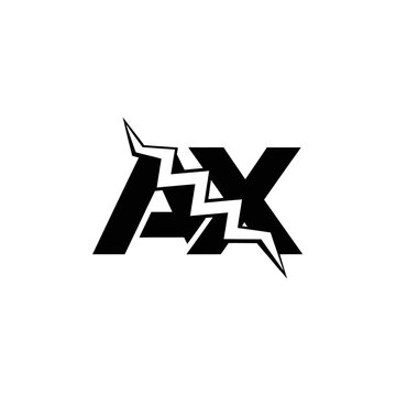 Abstract AX monogram logo design with a lightning bolt separator.