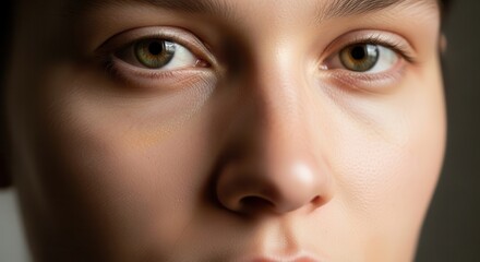 Fototapeta premium Captivating close-up of a human face highlighting expressive natural eyes and flawless skin texture