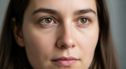 Fototapeta premium Captivating close-up of a young woman with natural beauty and a subtle, thoughtful expression
