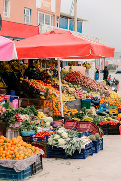 Fruit and vegetable stall on the streets of Morocco