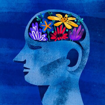 Abstract Human Head Profile with Blooming flowers in mind 