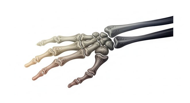 Intricate anatomical illustration showcasing the detailed bone structure of the human hand and