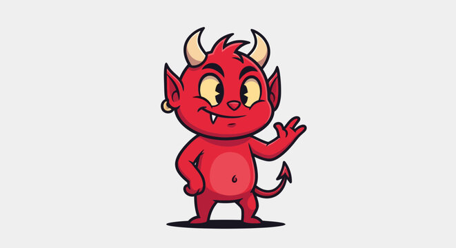 Cute cartoon devil character standing alone.