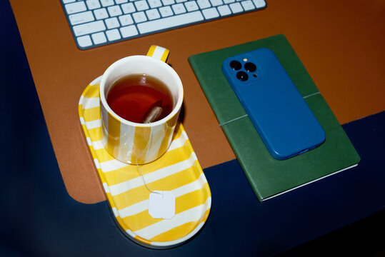 Cup of tea on a working table