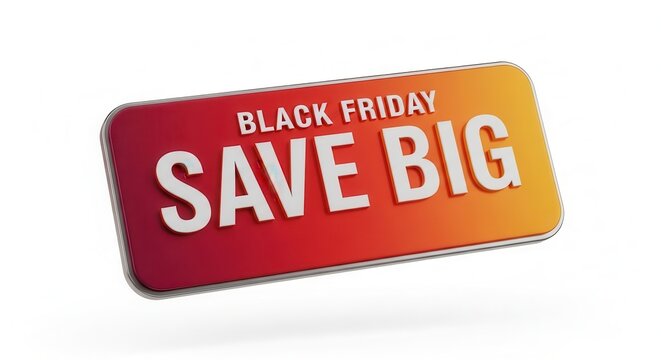 Dynamic 3D illustration of a vibrant Black Friday 'SAVE BIG' promotional button for seasonal sales