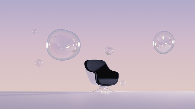 Bubbles surround armchair in a modern space for relaxation and comfort