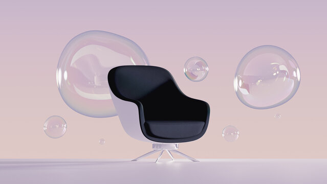 Bubbles surround armchair in a modern space for relaxation and comfort