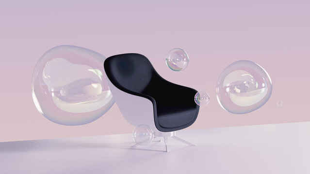 Bubbles surround armchair in a modern space for relaxation and comfort