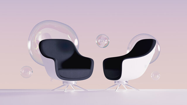 Two armchairs in a bubble space for relaxation and quiet time