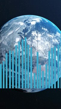 Vertical video: Earth centering while cyan bars pulsing to music across base, showing dashed lines