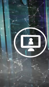 Vertical video: On boot, white monitor user icon centering on rack panel, showing data links