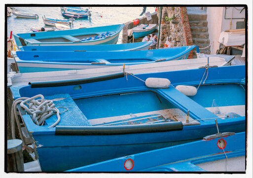Blue Fishing Boats in Riomaggiore Harbor