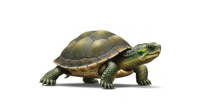 Detailed illustration of a terrestrial turtle with a textured shell on a pristine white background