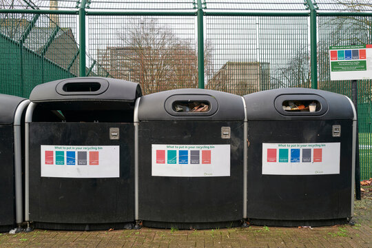 Recycling Bins for Sorting Waste in a Public Park Area