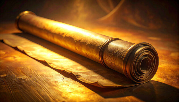 Ancient scroll resting on aged paper against textured background