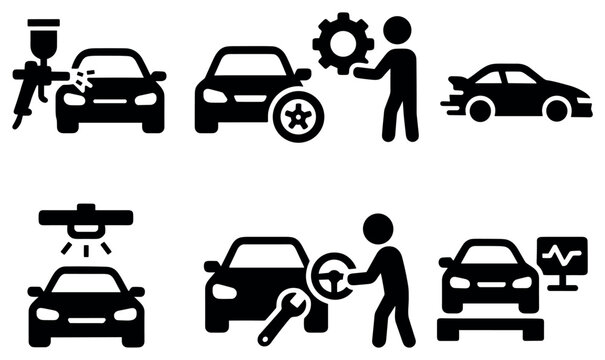 Automotive icons with car wrench tire bold