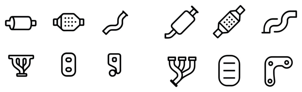 Automotive icons with muffler pipe outline style